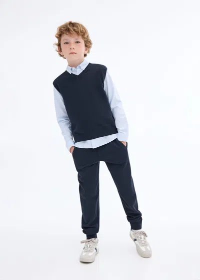 Mango Kids' Drawstring Jogger Trousers Navy In Black
