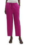 Shop Mango Elastic Waist Crop Straight Leg Linen Pants In Fuschia