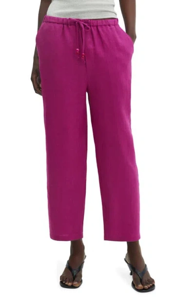 Mango Women's 100% Linen Pants In Bright Pin