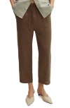 Mango Drawstring Linen Ankle Pants In Medium Brown