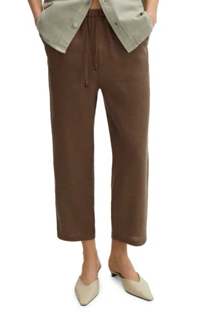 Shop Mango Elastic Waist Crop Straight Leg Linen Pants