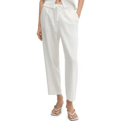 Mango Drawstring Linen Blend Pants In White