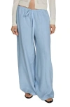 Mango Wideleg Linen Trousers Sky Blue In Sky Blue