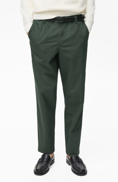 Mango Drawstring Straight Leg Poplin Pants In Dark Green