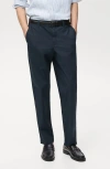 Mango Drawstring Straight Leg Poplin Pants In Dark Navy