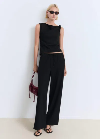 Mango Pantalon Droit Cordon Noir - Femme - Xxl -