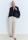 Mango Drawstring Straight Trousers Ecru In Sand
