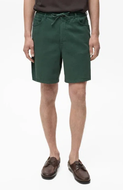 Mango Drawstring Waist Denim Shorts In Green