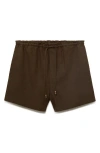 Mango Linen Shorts With Drawstring Khaki In Brown