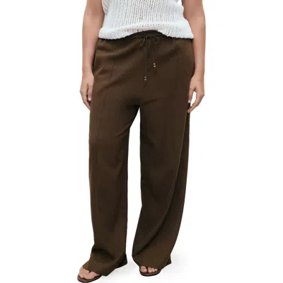 MANGO MANGO DRAWSTRING WAIST LINEN BLEND PANTS
