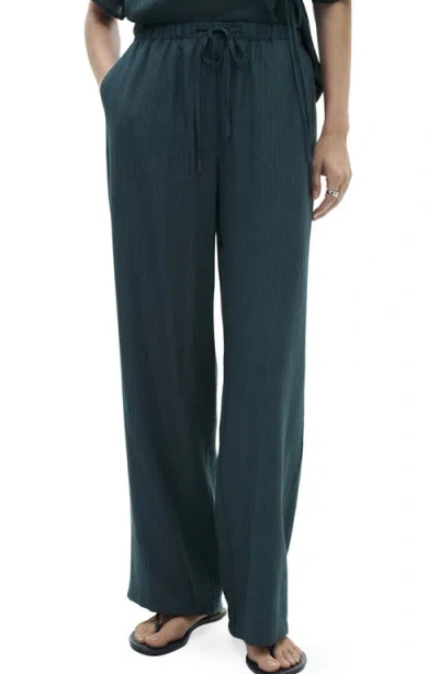 Mango Drawstring Waist Straight Leg Pants In Night Blue