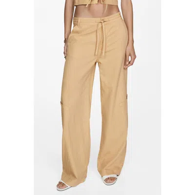 Mango Drawstring Wide Leg Cargo Pants In Sand