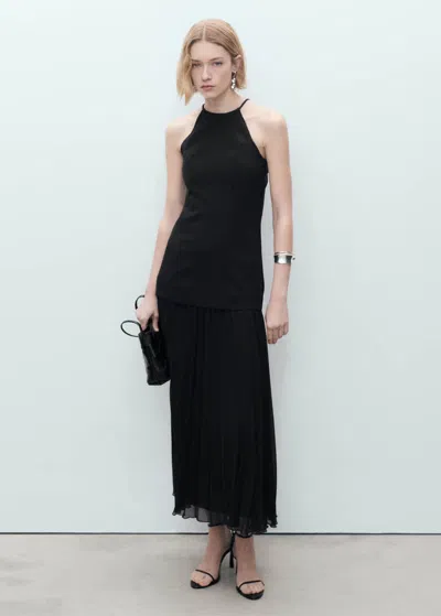 Mango Hybrid Maxi Dress With Pleated Hem In Black