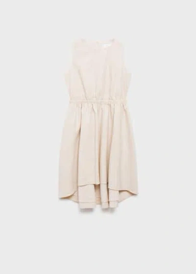 Mango Kids' Linen Dress With Gathered Detail In Light/pastel Grey