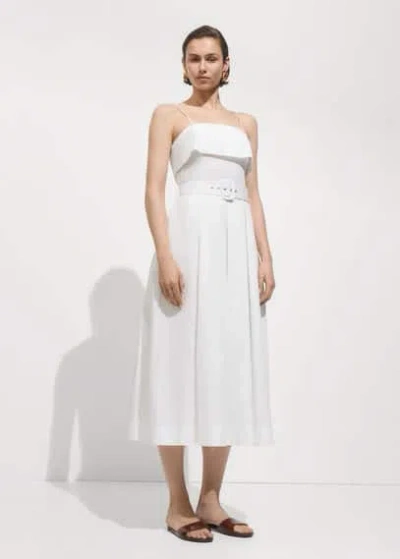 Mango Dress With A Belted Neckline White