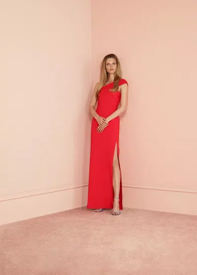 Mango Dress With Asymmetrical Neckline And Slit In Red