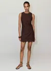 Mango Dress With Floral Openwork Embroidery In Brown