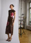 Mango Robe Motif Fleuri Paillettes Marron - Femme - Xs -  In Marron