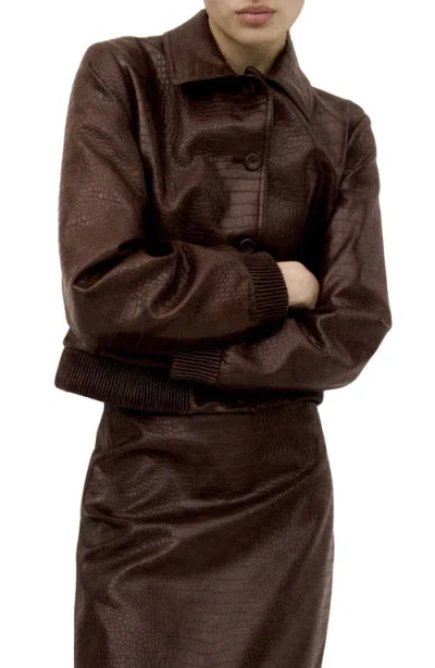Mango Dundee Croc Embossed Faux Leather Jacket In Brown