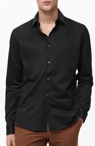 Mango Easy Iron Comfort Stretch Button-up Shirt In Black
