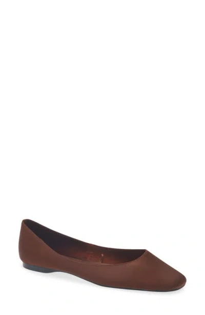 Mango Ebro Square Toe Flat In Chocolate