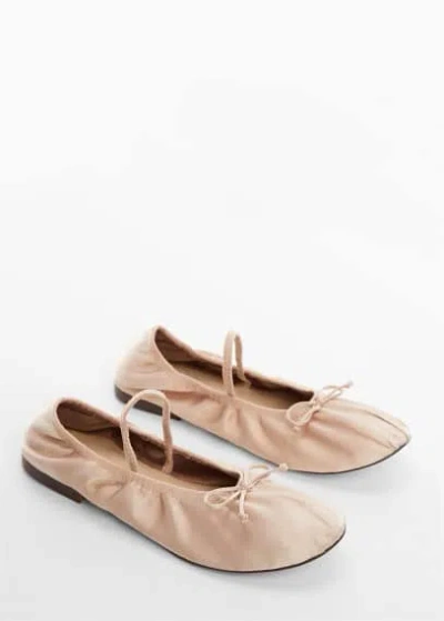 Mango Elastic Satin Ballerinas Beige In Light Beig