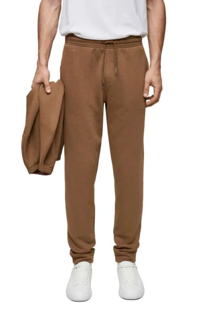 Mango Elastic Waist Cotton Blend Joggers In Medium Brown