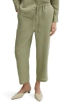 MANGO MANGO ELASTIC WAIST CROP STRAIGHT LEG LINEN PANTS