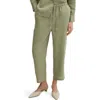 Mango Elastic Waist Crop Straight Leg Linen Pants In Green