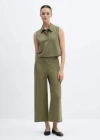 Mango Elastic Waist Crop Trousers Khaki