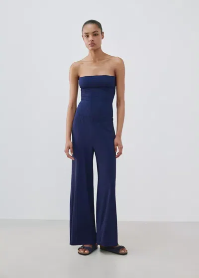 Mango Elastic Waist Flowy Pants In Blue