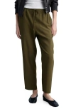 Mango Elastic Waist Flowy Pants In Khaki Green