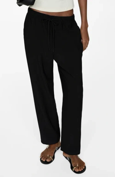 Mango Elastic Waist Jogger Trousers In Black