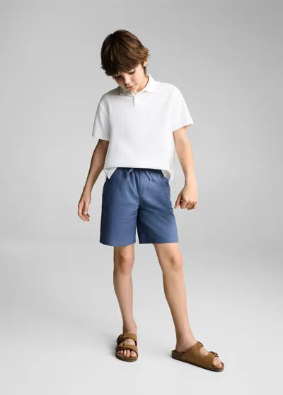 Mango Kids' Elastic Waist Linen Bermuda Shorts Blue