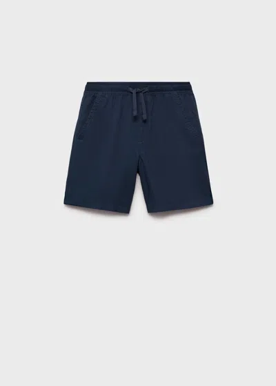 Mango Kids' Elastic Waist Linen Bermuda Shorts Navy