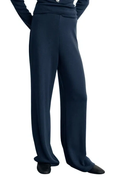 Mango Elastic Waist Straight Leg Knit Pants In Blue