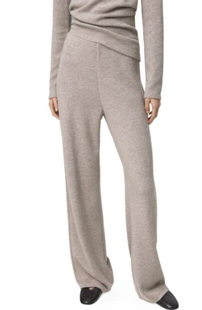 Mango Elastic Waist Straight Leg Knit Pants In Brown