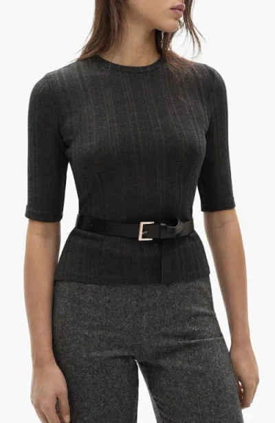 Mango Elbow Sleeve Rib Knit Top In Grey