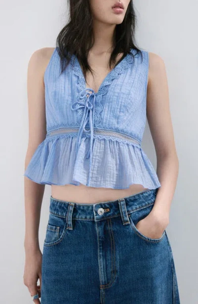 Mango Lyocell Top With Contrasting Trim In Blue
