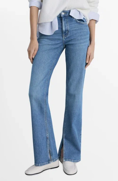 Mango Elle Split Hem Flare Leg Jeans In Medium Blue