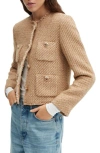 Mango Embellished Button Tweed Jacket In Marron Moyen