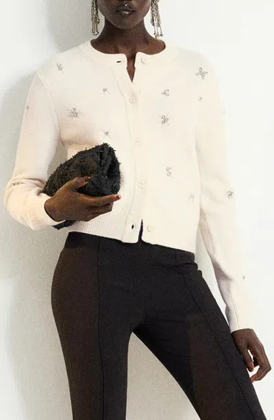 Mango Embellished Cardigan In Neutral
