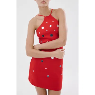 Mango Embellished High Neck Minidress In Red