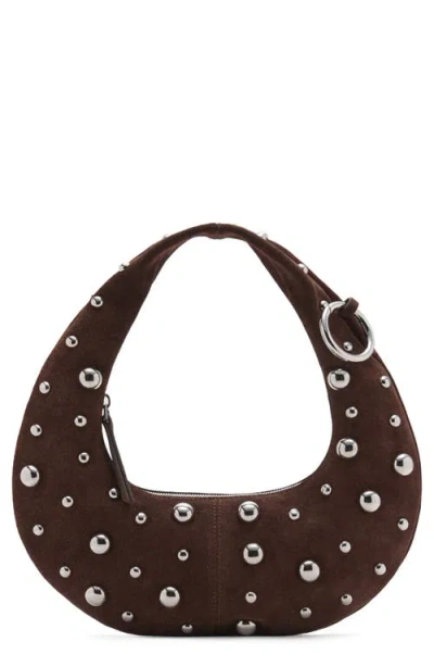 Mango Embellished Leather Handbag In Chocolate