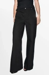 Mango Embellished Rhinestone Wide Leg Jeans In Black