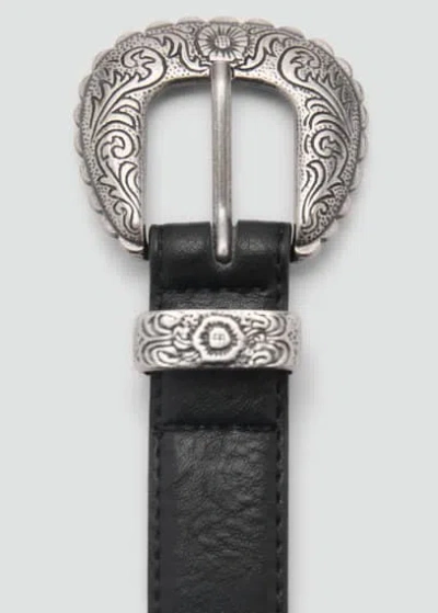 Mango Embossed Buckle Belt Black