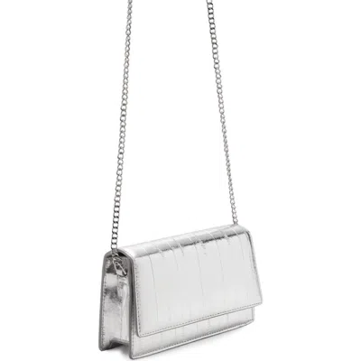 Mango Embossed Faux Leather Crossbody Bag In Silver