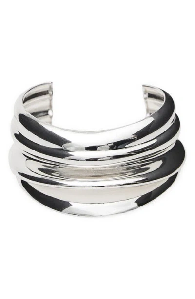 Mango Embossed Maxi Cuff Bracelet In Silver