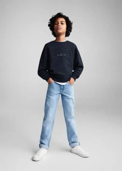 Mango Kids' Embossed Message Sweatshirt Dark Navy