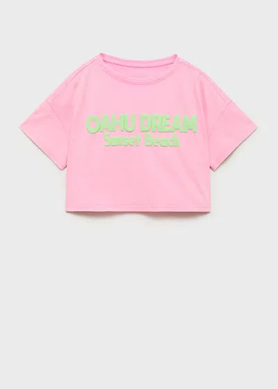 Mango Kids' Embossed Message T-shirt Neon Pink